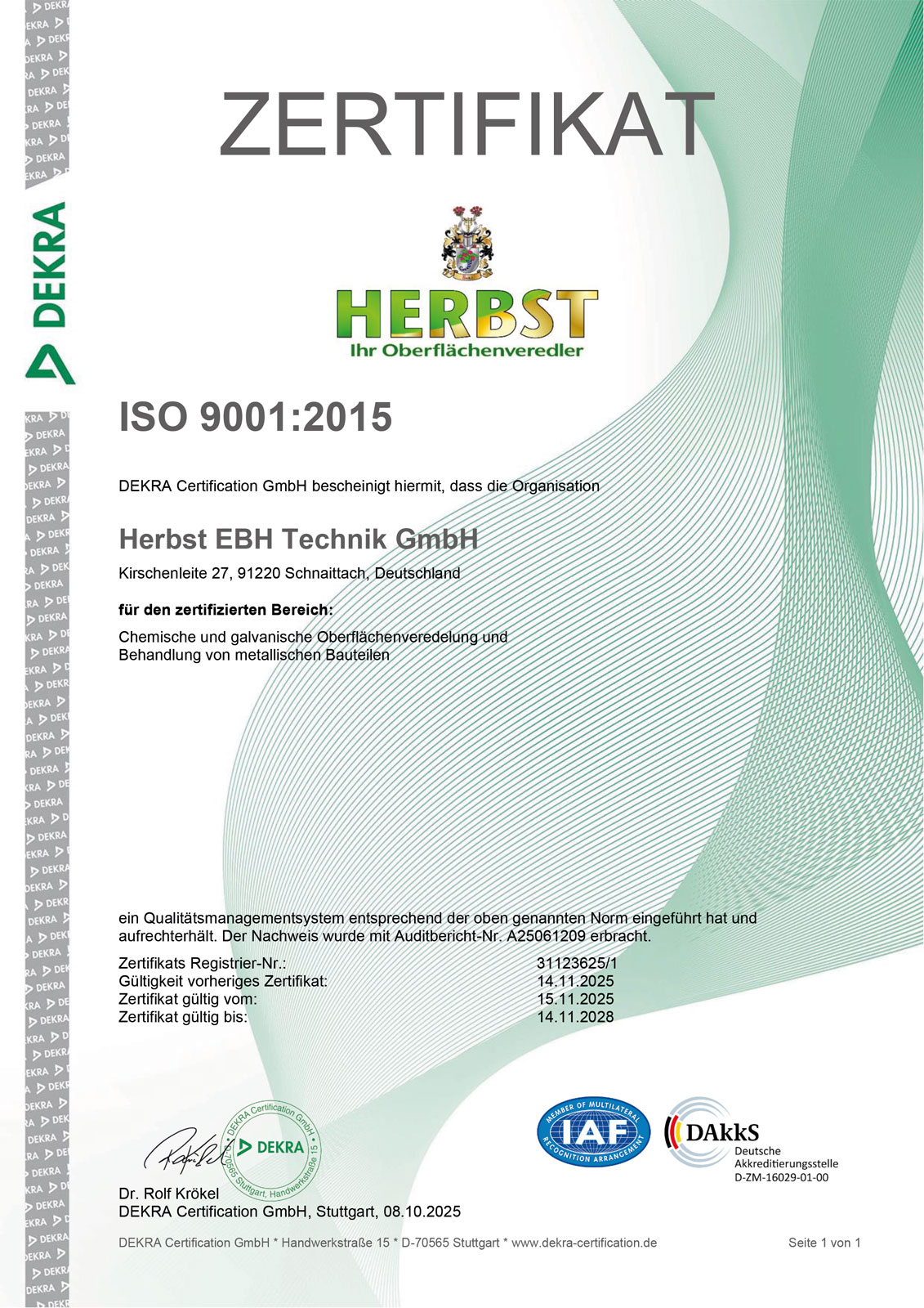 Zertifikat 2025 Herbst EBH Technik GmbH