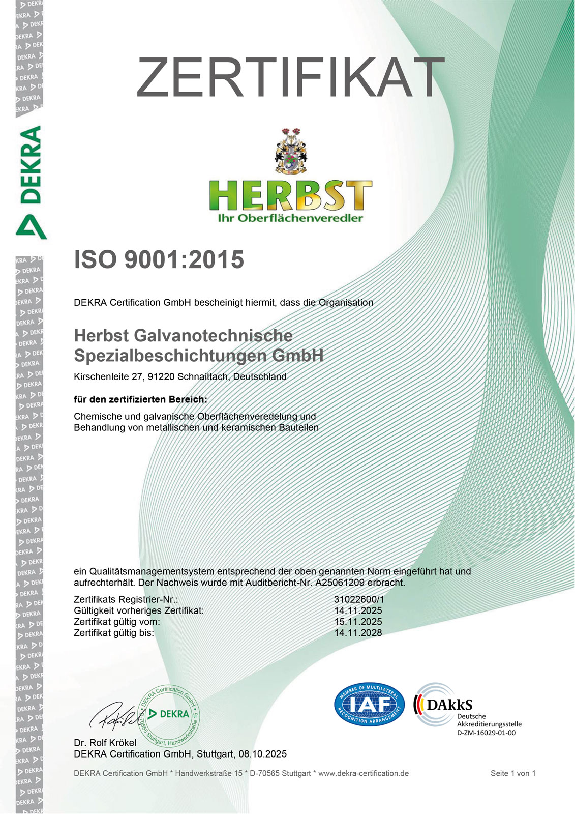Zertifikat 2025 Herbst Galvanotechnische Spezialbeschichtungen GmbH